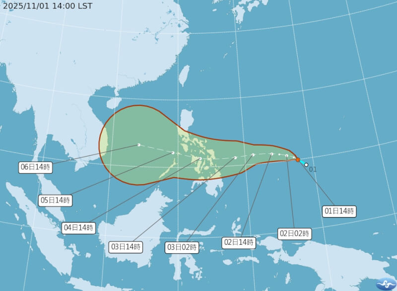 位於關島西南西方海面第28號熱帶性低氣壓1日上午生成,預計這1、2天可能增強為今年第25號颱風海鷗。(圖取自氣象署網頁cwa.gov.tw)