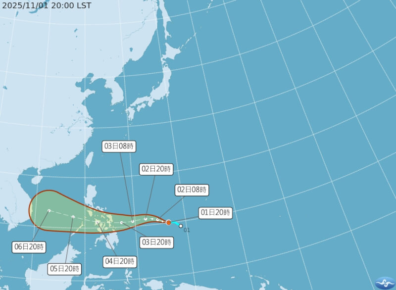 颱風海鷗於1日晚間8時生成。(圖取自中央氣象署網頁cwa.gov.tw)