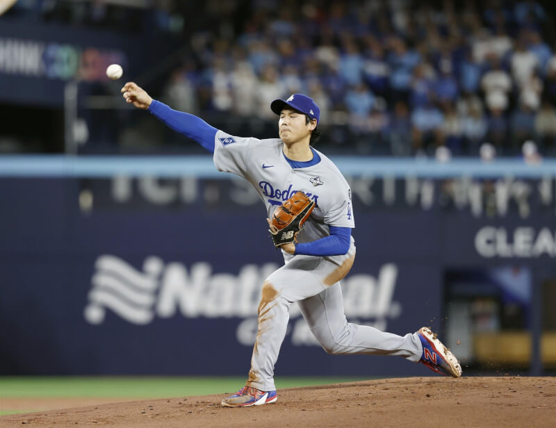 美國職棒世界大賽第7戰,道奇派出大谷翔平先發登板。(共同社)