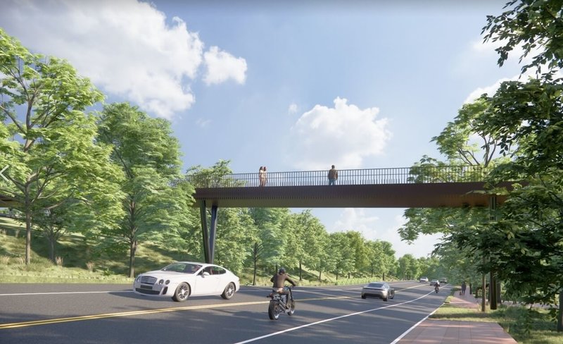 高雄市新工處預計興建「澄清湖跨越松藝路人行天橋」，但遭民團質疑設計不當毀森林；新工處回應，採最小開發範圍，減少對生態的影響。（高雄市新工處提供）中央社記者林巧璉傳真 114年11月4日