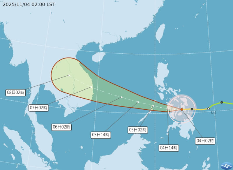 颱風海鷗路徑潛勢預報。（圖取自中央氣象署網頁cwa.gov.tw）