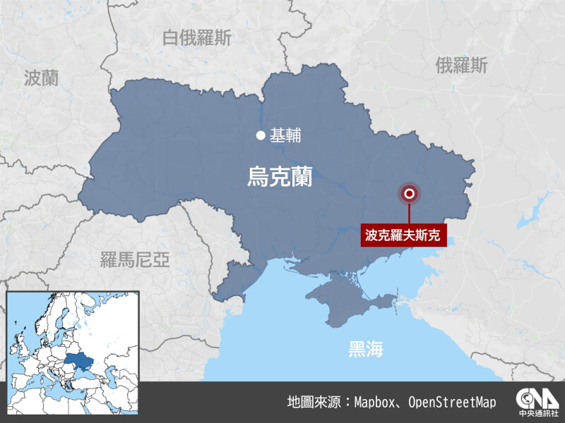 波克羅夫斯克位於烏克蘭東部。(中央社製圖)