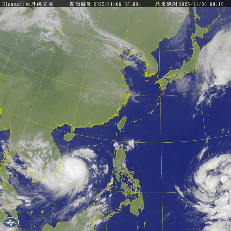 颱風鳳凰（右下）外圍環流預估10日起接近台灣，11、12日各地需防暴雨。（圖取自中央氣象署網頁cwa.gov.tw）