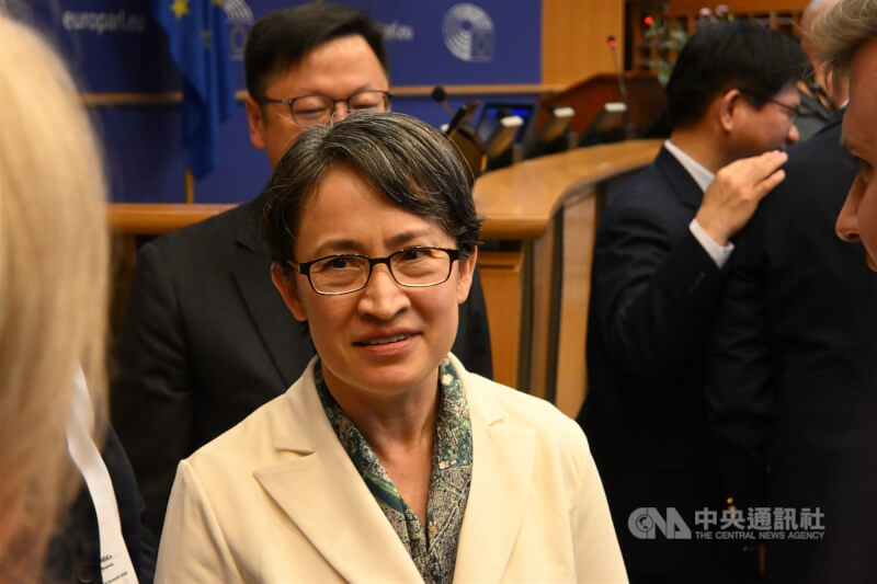 副總統蕭美琴7日現身歐洲議會,在IPAC峰會發表專題演說。中央社記者吳柏緯攝 114年11月7日