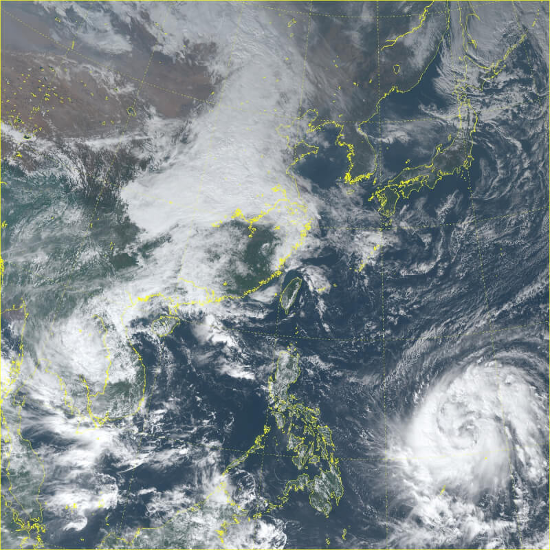 7日中午12時20分衛星雲圖。（圖取自NCDR天氣與氣候監測網頁watch.ncdr.nat.gov.tw）