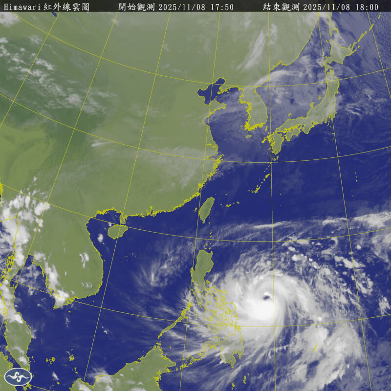 圖為8日晚間6時衛星雲圖。（圖取自氣象署網頁cwa.gov.tw）