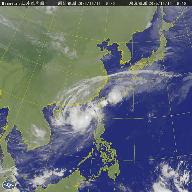 中央氣象署表示，颱風鳳凰強度減弱為輕度颱風。圖為11日9時30分衛星雲圖。（圖取自氣象署網頁cwb.gov.tw）