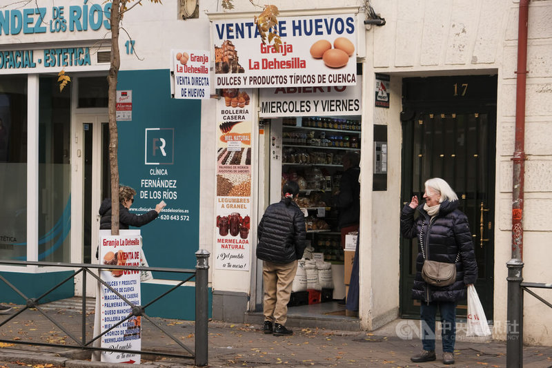 西班牙是歐盟第3大雞蛋生產國，僅次於德國和波蘭。西班牙人每年消費25萬噸雞蛋，首都馬德里不少社區都有蛋行，深受民眾喜愛，時常得排隊購買。中央社記者胡家綺馬德里攝　114年11月13日