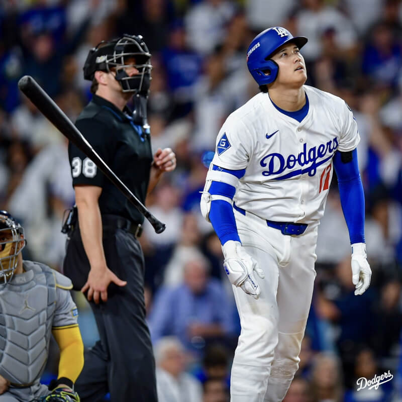 美國職棒大聯盟MLB國聯冠軍系列賽第4戰，道奇隊大谷翔平先發主投，並轟出雙響炮。（圖取自x.com/Dodgers）