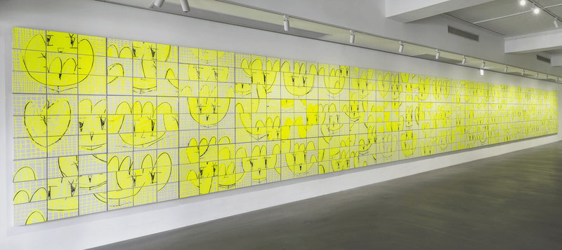 藝術家李芳妤將72組白瓷磚拼接成長達14公尺的巨大牆面，完成作品「白瓷磚、花、縫隙」，獲第3屆中國信託當代繪畫獎首獎。（李芳妤提供）中央社記者王寶兒傳真 114年11月14日