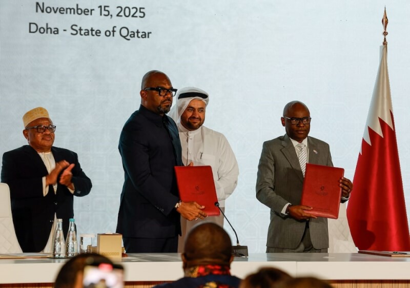 非洲中部國家剛果民主共和國與準軍事組織「3月23日運動」（M23）15日在阿拉伯國家卡達簽署1份新的和平架構。（路透社）