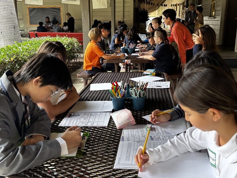 國立台北教育大學附設實驗小學19名學生訪美，進入加州Polytechnic小學校園，與四年級班級一起上課。（北師附小洛杉磯校友會提供）中央社記者林宏翰洛杉磯傳真　114年11月18日