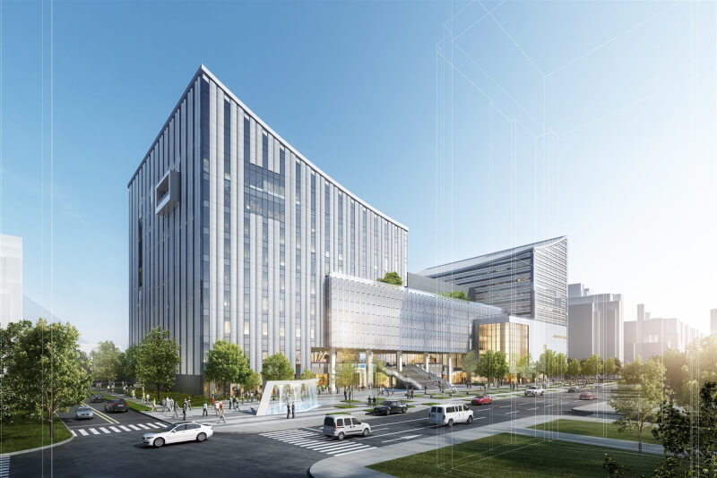 台北音樂廳與圖書總館模擬透視圖。（圖取自台北市水利工程處網頁heo.gov.taipei）