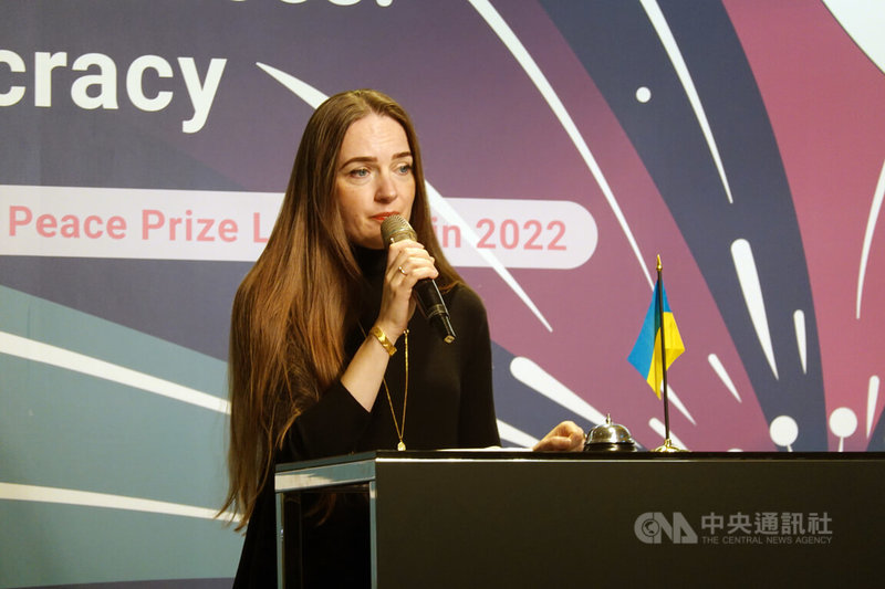 烏克蘭人權律師馬特維丘克（Oleksandra Matviichuk）19日在台北發表演講，警示俄羅斯總統普丁若贏得俄烏戰爭將鼓勵其他威權領導者的仿效。中央社記者楊堯茹攝　114年11月19日