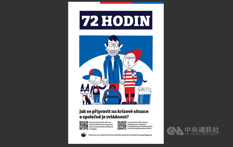 捷克內政部近期發布「72小時生存手冊」，教導民眾如何為洪水、火災或基礎服務中斷等突發情況做準備，為捷克迄今規模最大的資訊宣導活動。（圖取自捷克內政部）中央社記者劉郁葶布拉格傳真　114年11月19日