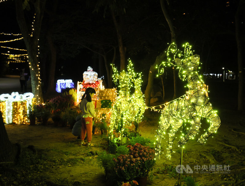 「2025台北耶誕愛無限」活動自29日起正式登場，位於大安森林公園的「聖誕奇境」燈區有不少應景耶誕燈飾，吸引小朋友目光。中央社記者謝佳璋攝  114年11月29日