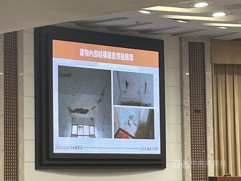 民進黨台北市議員許淑華1日質詢時指出，松山區聯合新村建物已經老舊，卻因有建照、沒使照變成幽靈房屋，迄今仍無法進行防災型都更。中央社記者楊淑閔攝　114年12月1日