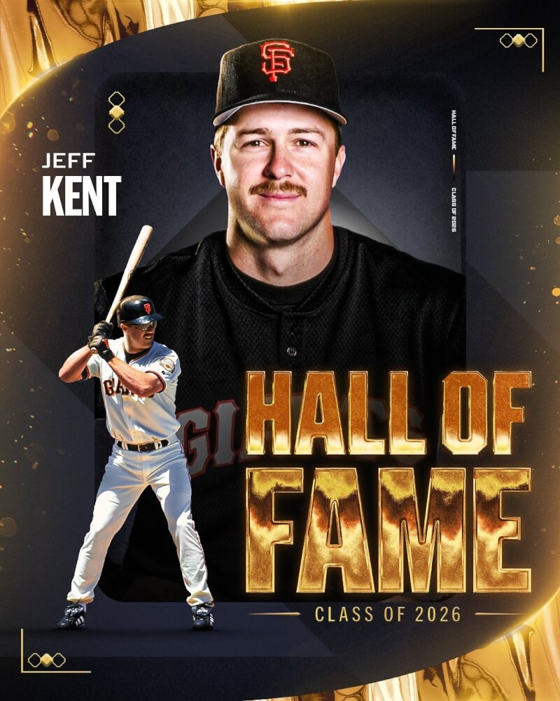 美國國家棒球名人堂選出舊金山巨人知名二壘手肯特加入聖殿。（圖取自x.com/MLB）