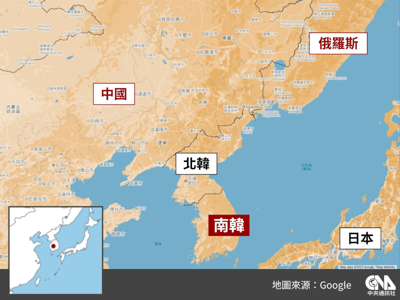 南韓聯合參謀本部表示，中國、俄羅斯共9架軍機在9日上午進入南韓防空識別區（KADIZ）後又離開，未侵犯領空。（中央社製圖）