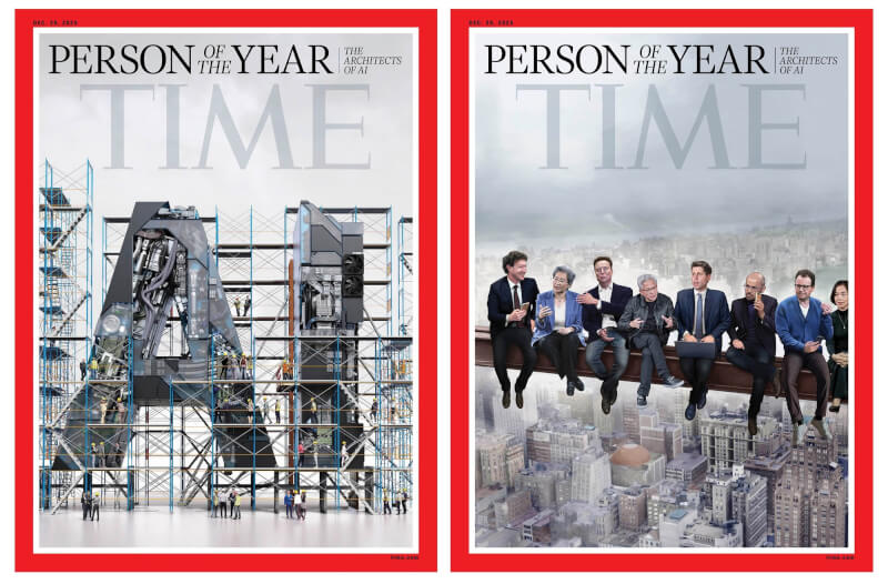美國「時代雜誌」11日公布2025年年度風雲人物，由人工智慧（AI）的設計師們獲得殊榮。（圖取自x.com/TIME）