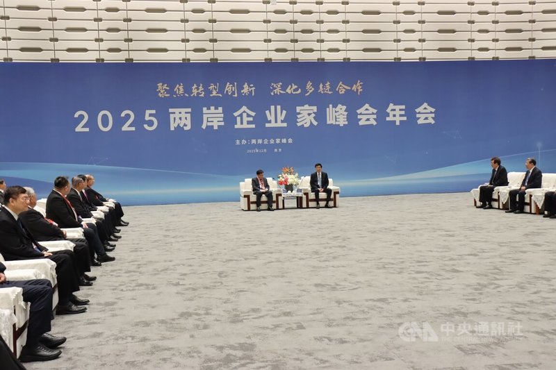 16日,2025兩岸企業家峰會開幕前,中國全國政協主席王滬寧會見峰會台灣方理事長劉兆玄一行。中央社記者張淑伶南京攝 114年12月16日