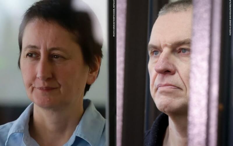 歐洲議會16日將「沙卡洛夫獎」頒給入獄的喬治亞記者阿馬格洛別利（左）及白俄羅斯記者波佐布特（右）。（圖取自沙卡洛夫獎網頁europarl.europa.eu/sakharovprize）