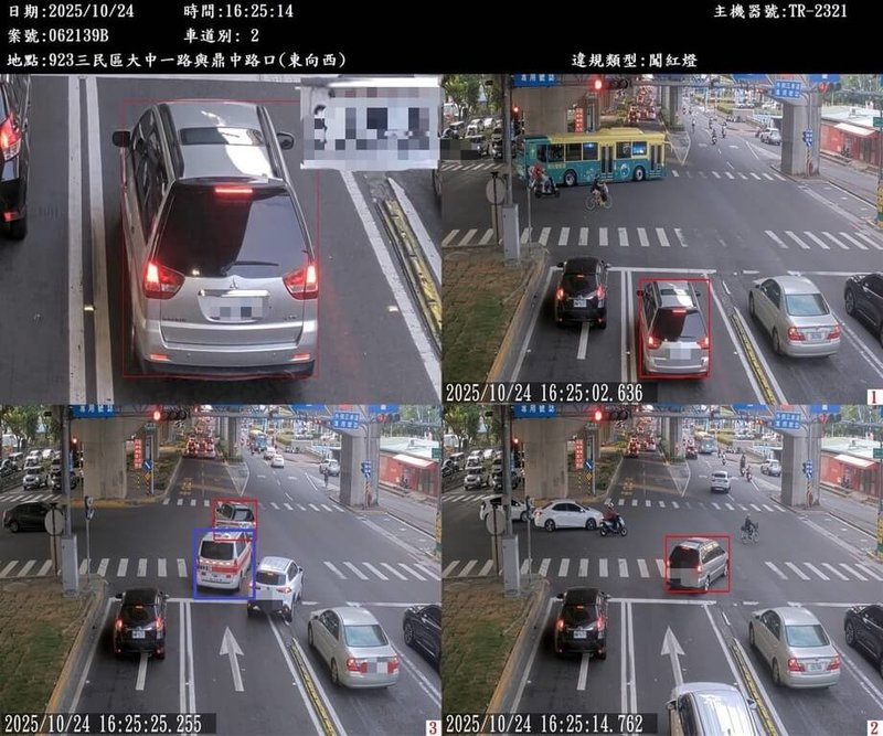 高雄市警察局為減少民眾因配合避讓救護車，遭科技執法誤告發情形，首創AI影像辨識過濾機制，主動辨識因避讓衍生的違規。（高市交通警察大隊提供）中央社記者洪學廣傳真　114年12月18日