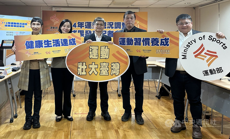 114年運動現況調查成果發表記者會22日舉行，結果顯示，台灣規律運動人口比例達35.6%，是自103年以來最高，也呈現連續5年成長趨勢。運動部全民運動署長房瑞文（中）強調，將透過不同計畫做實質鼓勵，讓國人都能養成運動習慣。中央社記者黎建忠攝　114年12月22日