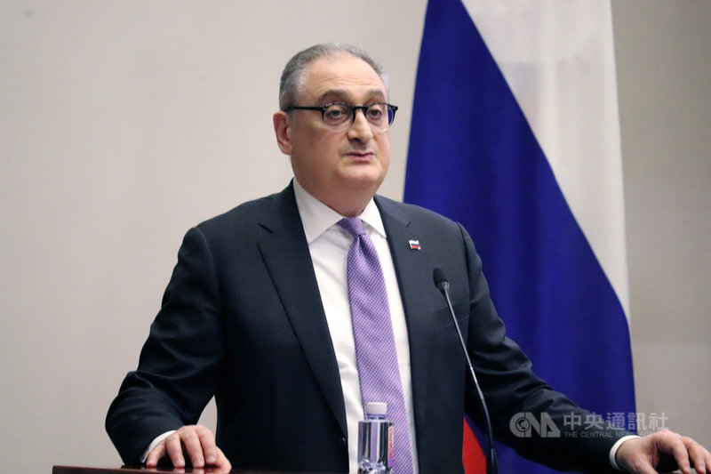 俄羅斯駐中國大使莫古洛夫（Igor Morgulov）23日在中國人民大學講述2025年的中俄關係發展。中央社記者呂佳蓉攝　114年12月23日