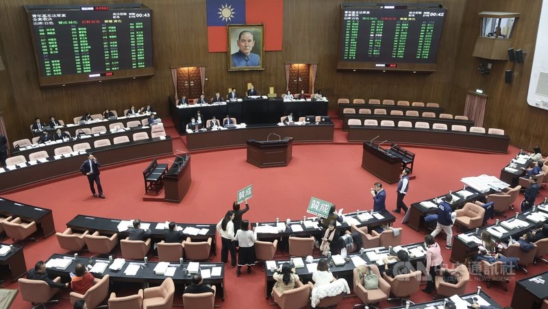 立法院26日院會三讀通過青年基本法，規定青年指18歲以上35歲以下之國民，並將18歲公民權入法。圖為朝野立委於議場內表決情形。中央社記者張皓安攝　114年12月26日