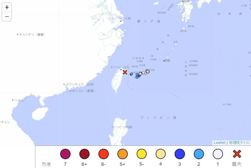 台灣宜蘭外海27日深夜發生強震，日本氣象廳資料顯示，地震規模為6.7，震源深度為40公里。（圖取自日本氣象廳網頁data.jma.go.jp）