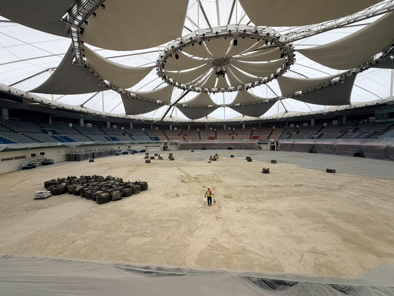 桃園市立綜合體育館（桃園小巨蛋）設施老舊，市府體育局已投入新台幣3.4億元辦理整體改善工程，預計今年第3季完工。（桃園市體育局提供）中央社記者葉臻傳真　115年1月5日