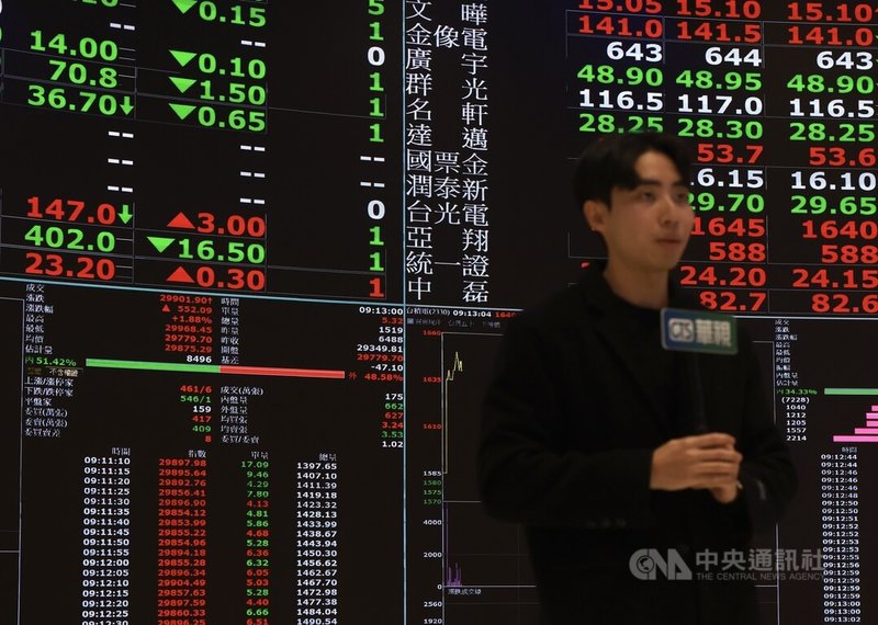 台北股市5日盤中攻上3萬點。中央社記者趙世勳攝　115年1月5日