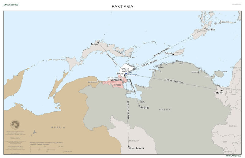 駐韓美軍在官網發布一張呈現倒置的東亞地圖。（圖取自駐韓美軍網頁usfk.mil）