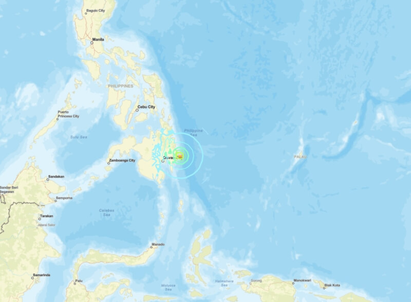 菲律賓南部近海7日發生規模6.4地震。（圖取自美國地質調查所網頁earthquake.usgs.gov）