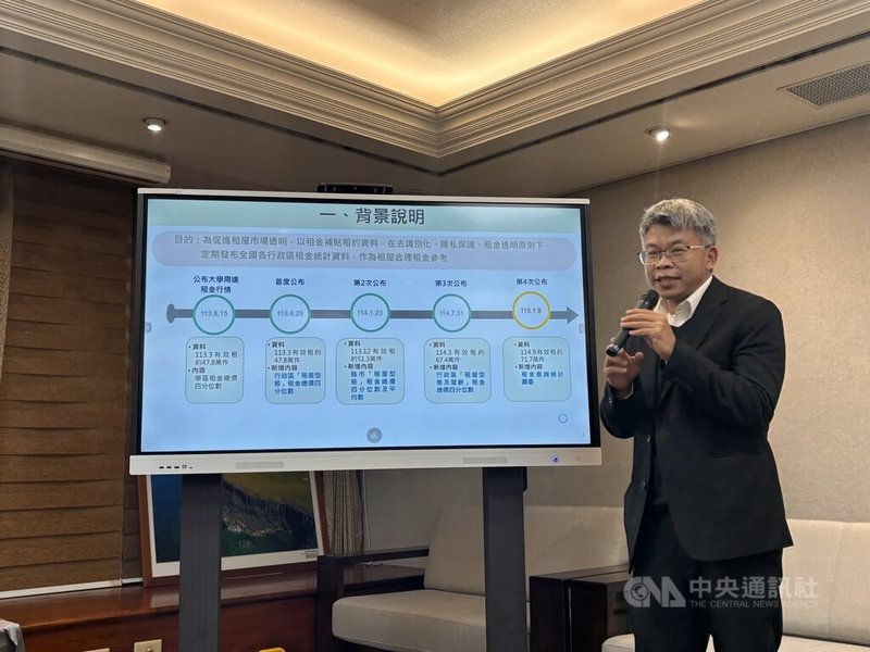 內政部8日舉行部務會報會後記者會，地政司長林家正說明「114年下半年租金統計」。中央社記者高華謙攝 115年1月8日