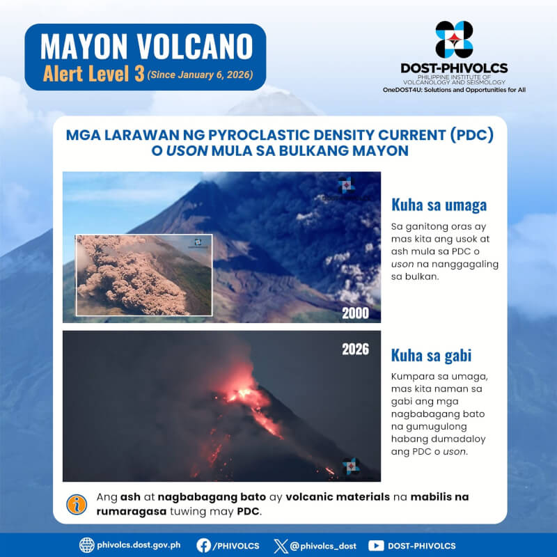 位於菲律賓呂宋島南部的馬永火山6日出現內部的岩漿上升，火山頂端正形成熔岩穹丘等情況，菲律賓火山暨地震研究所已將警戒等級升至3級。（圖取自facebook.com/PHIVOLCS/）