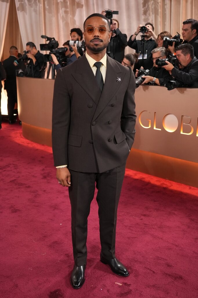 男星麥可B喬丹出席金球獎，他將角逐本屆金球獎劇情類最佳男主角。（美聯社）