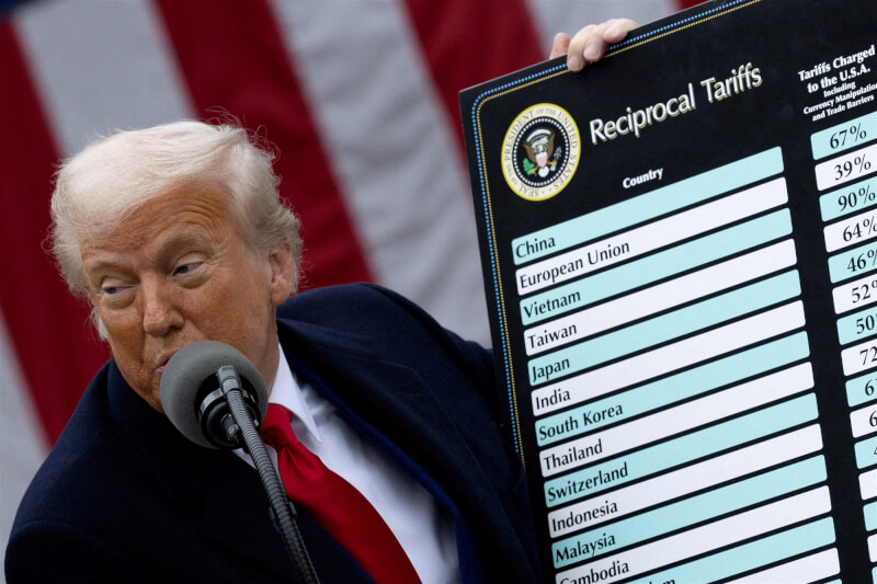 美國總統川普去年4月宣布對各國開徵對等關稅。（路透社）