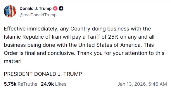 （圖取自川普真實社群網頁truthsocial.com）