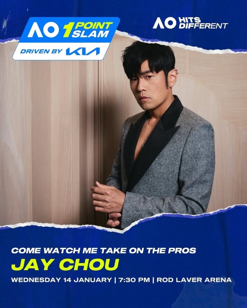 華語天王周杰倫14日將參加澳洲網球公開賽「一分大滿貫」表演賽。（圖取自instagram.com/australianopen/）