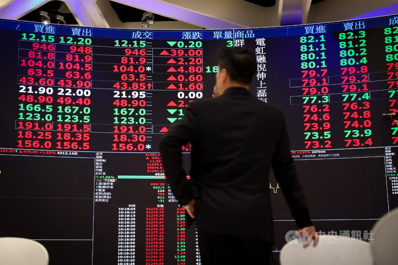 圖為台灣證交所大型電子看板，民眾駐足看盤。中央社記者王騰毅攝 115年1月16日
