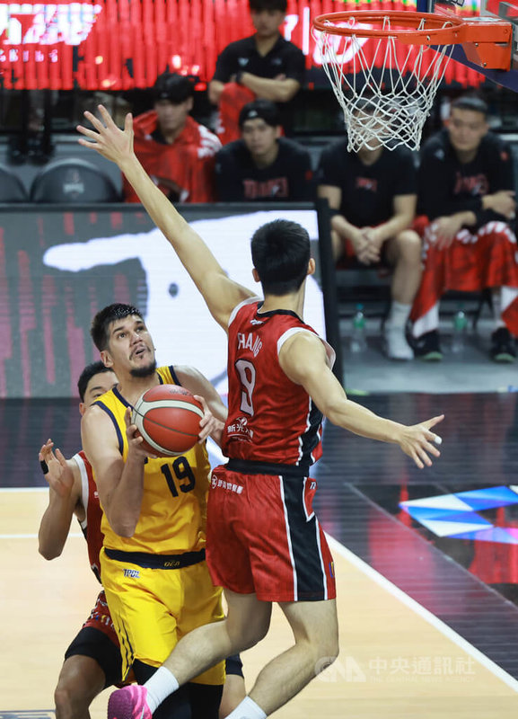 台灣職籃大聯盟（TPBL）新北中信特攻隊17日作客台北和平籃球館交手台北台新戰神隊，特攻洋將馬可（Marko Todorovic）（黃衣者）轟下全隊最高的24分外帶22籃板，雙十表現助隊以95比79擊敗戰神。中央社記者趙世勳攝　115年1月17日