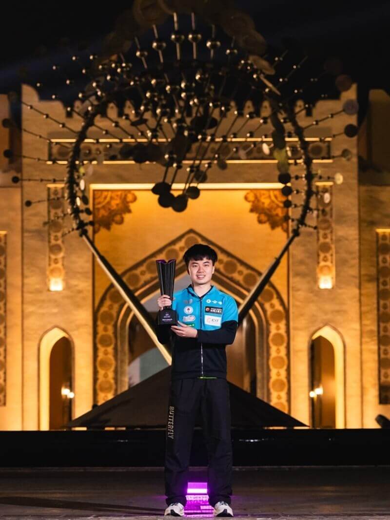 台灣「桌球一哥」林昀儒12日在WTT杜哈冠軍賽決賽拿下男單冠軍。（圖取自facebook.com/WTT）