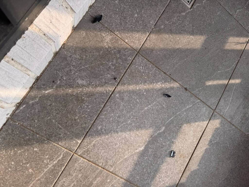 台中市西屯區一處住宅陽台玻璃近日遭鋼珠射擊毀損，警方獲報前往採證，目前掌握特定人士偵辦。（民眾提供）中央社記者趙麗妍傳真　115年1月24日