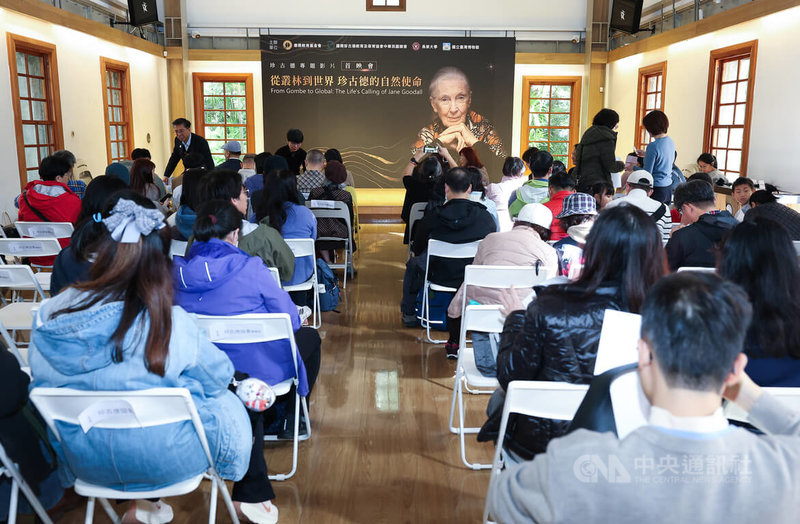唐獎基金會製作專題影片「從叢林到世界－珍古德的自然使命」，拍攝團隊透過珍貴影像與近身訪談，呈現已故保育學家珍古德（Jane Goodall）生前從黑猩猩田野研究到全球保育倡議者的關鍵歷程，24日在台北舉行首映會。中央社記者謝佳璋攝　115年1月24日