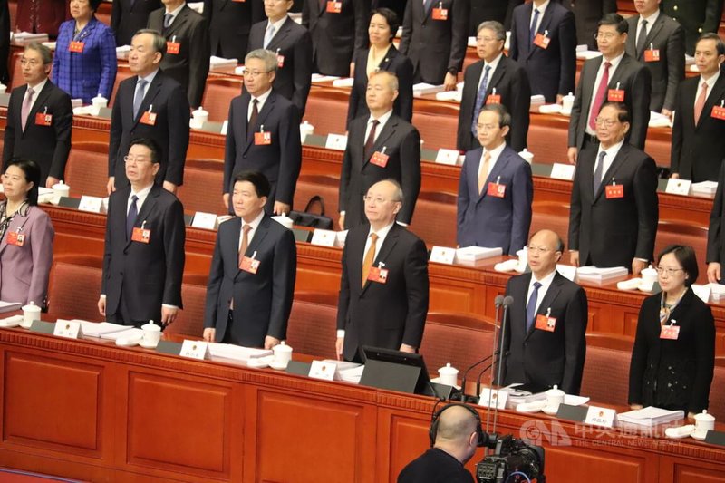 北京市第16屆人民代表大會第四次會議25日上午舉行。圖為北京市委書記尹力（前排右3）。中央社記者呂佳蓉北京攝 115年1月25日