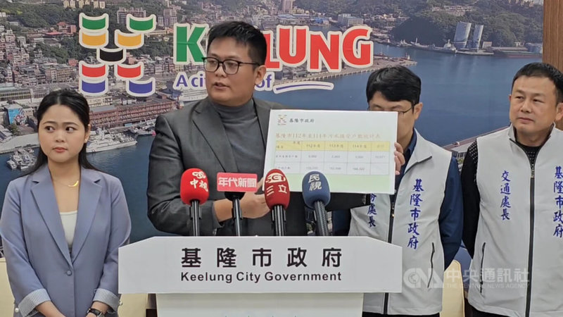 對於民進黨批評基隆市3年來污水接管率僅增加約3%，市府發言人呂謦煒（左2）指出，基隆市總戶數16萬8322戶，而市府3年來共接管1萬71戶，接管率增加約6%。中央社記者王朝鈺攝　115年1月27日