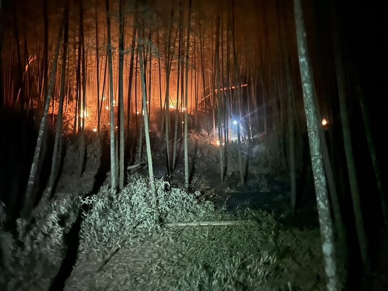 雲林縣草嶺村石壁仙谷29日晚間6時許發生山林火警，村民和消防人員、義消等逾30人摸黑搶救，30日凌晨4時許火勢熄滅，起火原因待釐清。（草嶺村長陳兵通提供）中央社記者姜宜菁傳真　115年1月30日