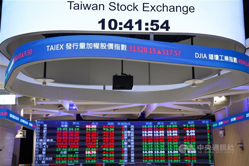 圖為台灣證交所大型電子看板顯示即時盤勢。 （中央社檔案照片）